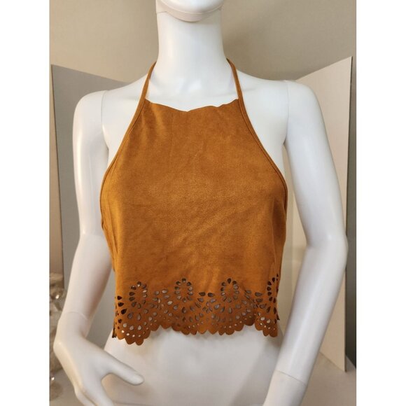 Shein Laser-Cut Halter Crop Top With Adjustable Tie Back Size L - Picture 1 of 7